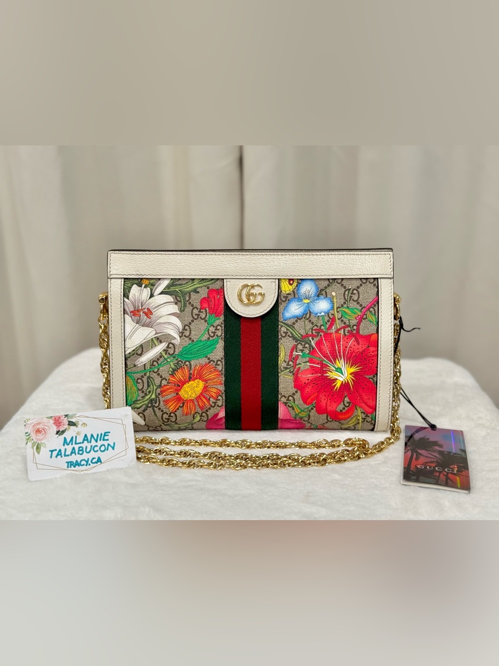Gucci GG Supreme Small Shoulder Bag Flora Floral Print and White Trim 503877